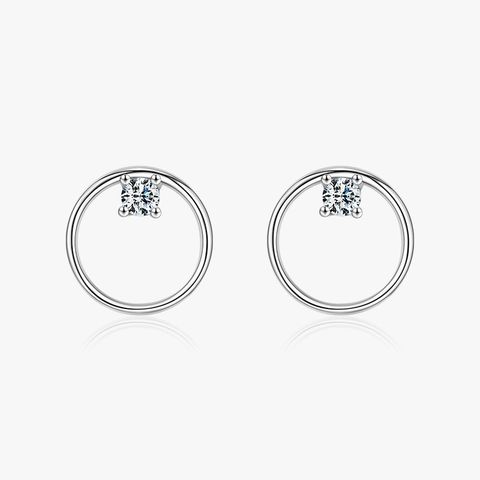 1 Pair Simple Style Round Sterling Silver Plating Inlay Zircon Ear Studs