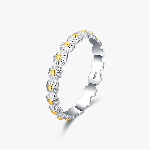 Sweet Daisy Sterling Silver Plating Inlay Zircon 14k Gold Plated Silver Plated Rings