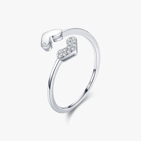 Korean Style Heart Shape Sterling Silver Plating Inlay Zircon Rhodium Plated Rings