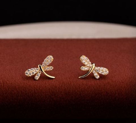 1 Pair Simple Style Dragonfly Sterling Silver Inlay Rhinestones Ear Studs
