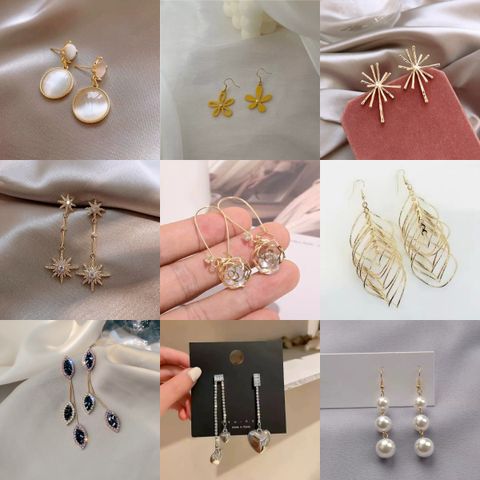 Fairy Style Flower Alloy Tassel Plating Inlay Artificial Gemstones Women's Drop Earrings Ear Studs