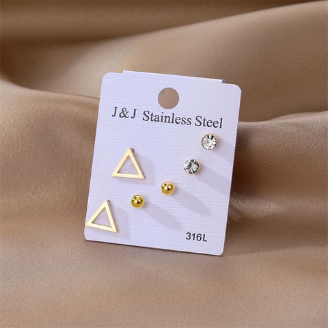 1 Set Elegant Triangle Stainless Steel Inlay Zircon Ear Studs