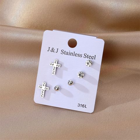 1 Set Basic Cross Stainless Steel Inlay Zircon Ear Studs