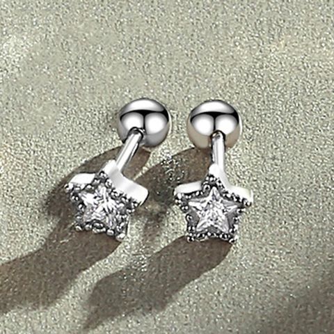 1 Pair Sweet Star Sterling Silver Inlay Zircon Ear Studs