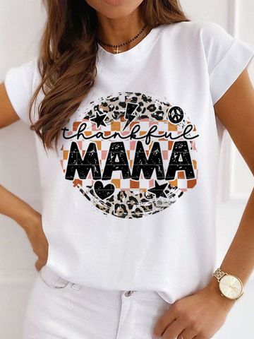 Women's T-shirt Short Sleeve T-shirts Printing Mama Simple Style Letter Leopard Lightning