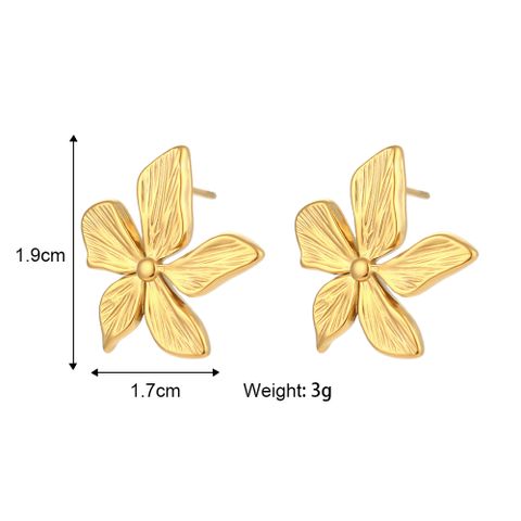 1 Pair Vintage Style Artistic Flower Petal Plating Stainless Steel 18k Gold Plated Ear Studs