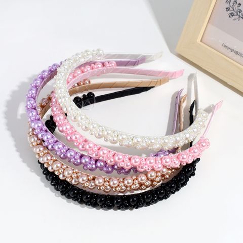 Lady Solid Color Imitation Pearl Hair Band