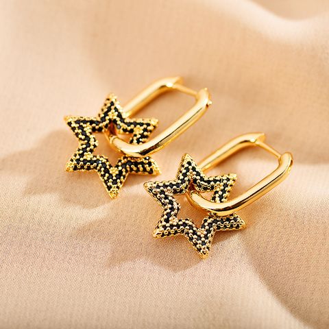 1 Pair Retro Square Star Stainless Steel Inlay Artificial Gemstones Earrings