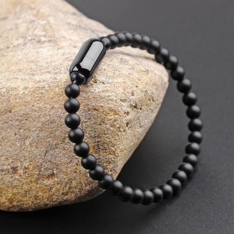 Simple Style Solid Color Stone Beaded Men's Bracelets