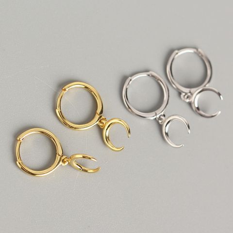 1 Pair Simple Style Moon Sterling Silver Polishing Drop Earrings