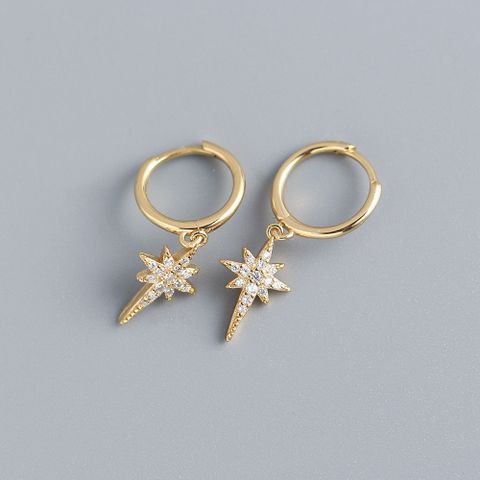 1 Pair Casual Star Sterling Silver Inlay Rhinestones Drop Earrings