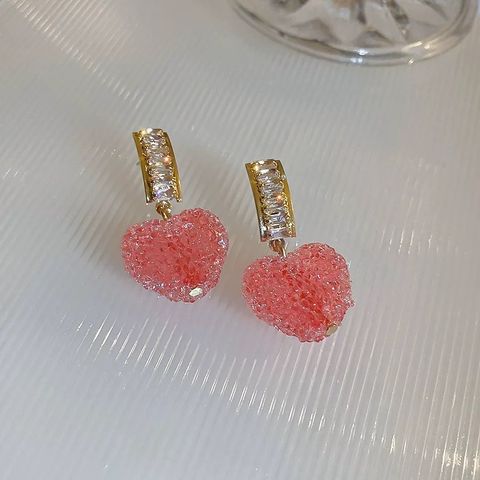 Sweet Peach Heart Shape Flower Arylic Alloy Plating Inlay Artificial Pearls Resin Rhinestones Women's Earrings