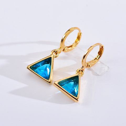 1 Pair Retro Triangle Copper Inlay Zircon Drop Earrings