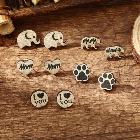Cute Animal Letter Heart Shape Wood Women's Ear Studs