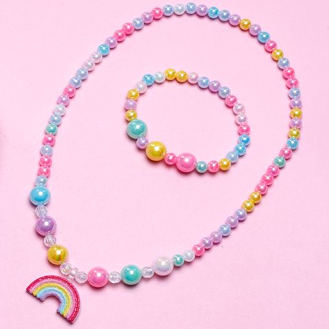 Cute Rainbow Plastic Resin Beaded Girl's Necklace