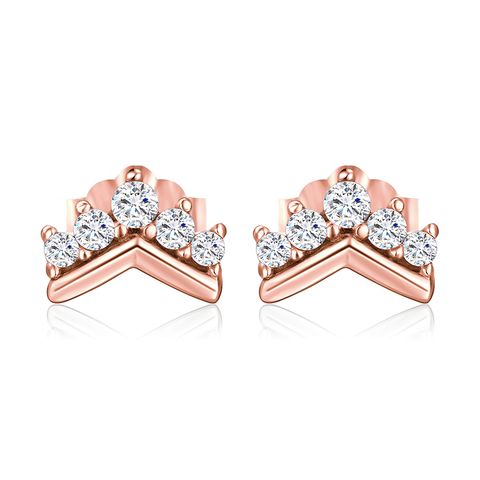 1 Pair Cute Crown Sterling Silver Plating Inlay Zircon Rose Gold Plated Ear Studs