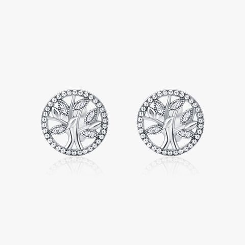 1 Pair Ins Style Tree Of Life Sterling Silver Inlay Zircon Silver Plated Ear Studs