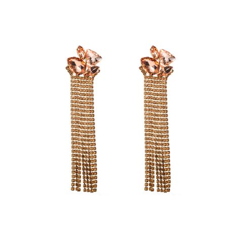 1 Pair Glam Classic Style Tassel Plating Inlay Alloy Rhinestones Glass Gold Plated Drop Earrings