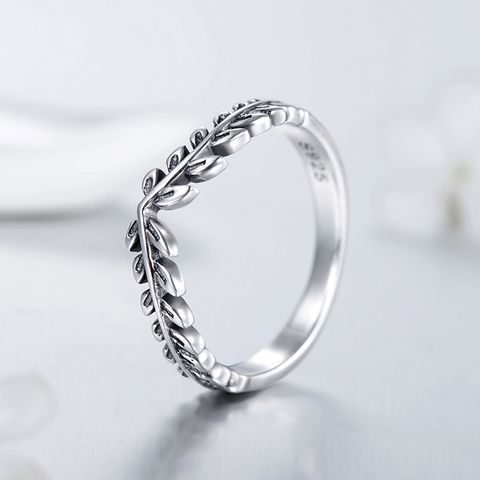 Ins Style Simple Style Leaves Sterling Silver Plating Inlay Zircon Rings