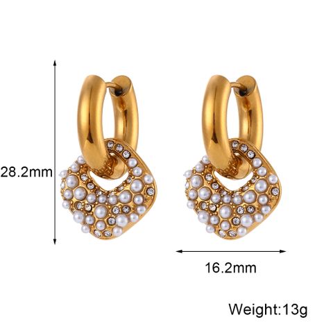 1 Pair Modern Style Artistic Square Stainless Steel Plating Inlay Artificial Pearls Rhinestones 18k Gold Plated Drop Earrings