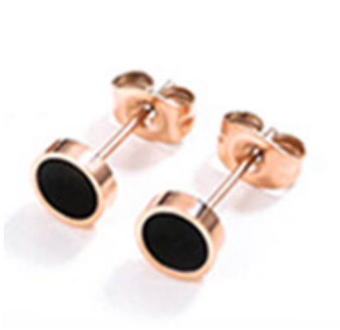 Women's Titanium Steel Black Small Circle Stud Earrings