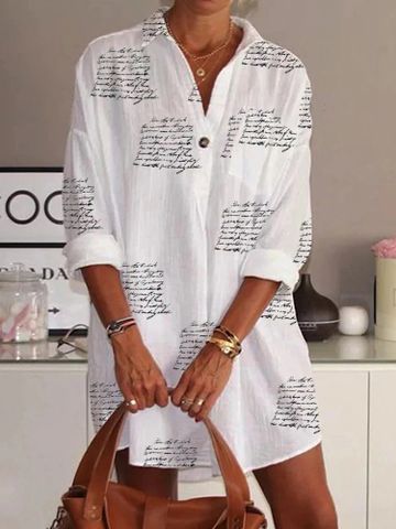 Women's Irregular Skirt Simple Style Shirt Collar Printing 3/4 Length Sleeve Printing Midi Dress Daily