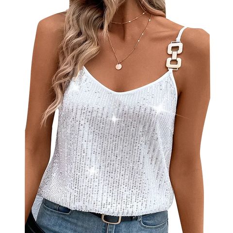 Women's Blouse Tank Tops Sequins Casual Solid Color
