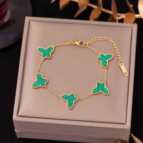Sweet Butterfly Titanium Steel Plating Inlay Shell 18k Gold Plated Bracelets