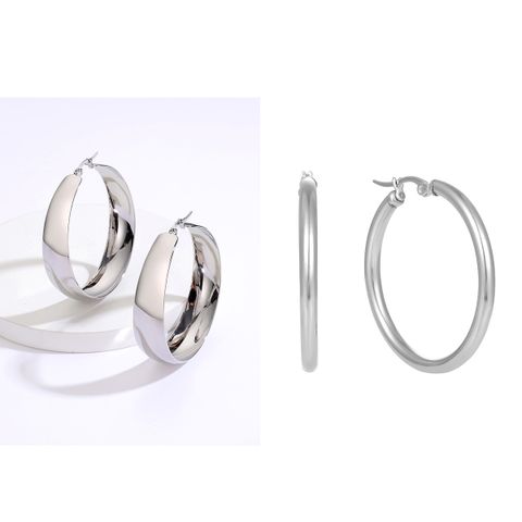 1 Pair Casual Simple Style Round Plating 201 Stainless Steel 18K Gold Plated Hoop Earrings