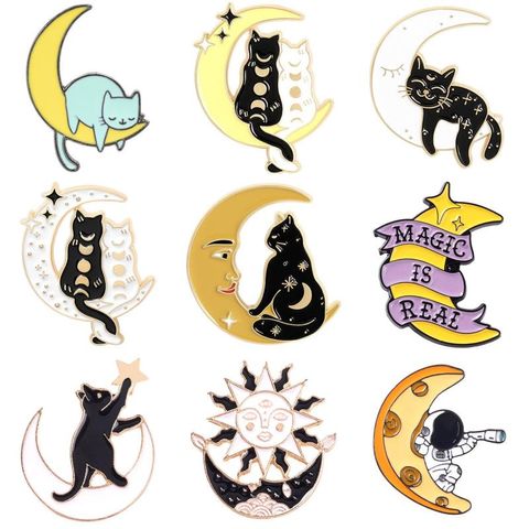 Cartoon Style Cute Letter Moon Cat Alloy Stoving Varnish Plating Unisex Brooches