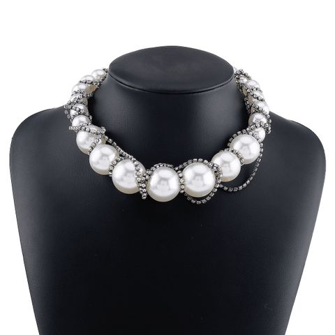 Wholesale Jewelry Elegant Glam Luxurious Round Imitation Pearl Rhinestones Choker