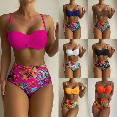Mujeres Multicolor Color Sólido Impresión Juego De 2 Piezas Bikinis