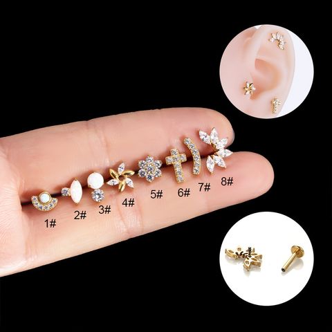1 Piece Ear Cartilage Rings & Studs Classic Style Flower Pure Titanium Inlay Zircon