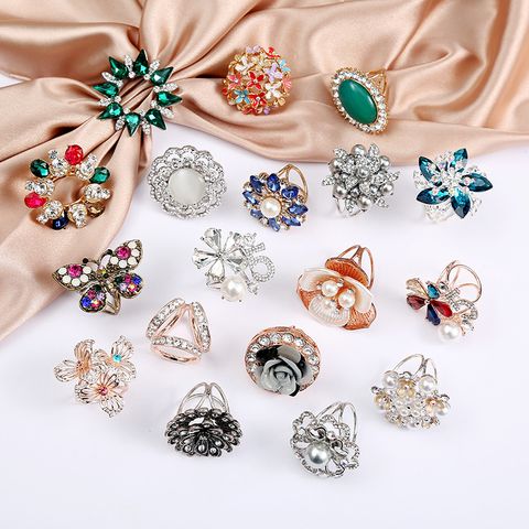 Korean Style Number Flower Butterfly Imitation Pearl Alloy Crystal Enamel Inlay Artificial Gemstones Women's Brooches