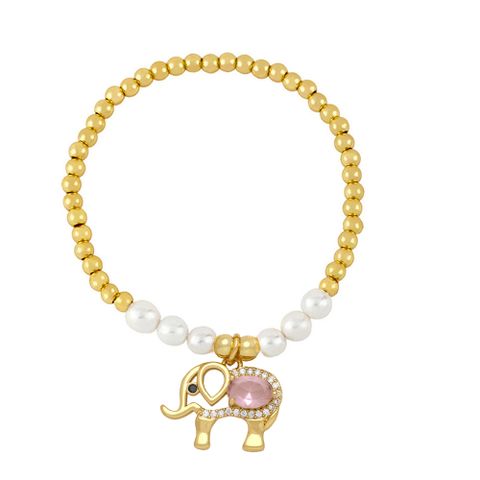Artistic Shiny Animal Elephant Imitation Pearl Copper Zircon Bracelets In Bulk