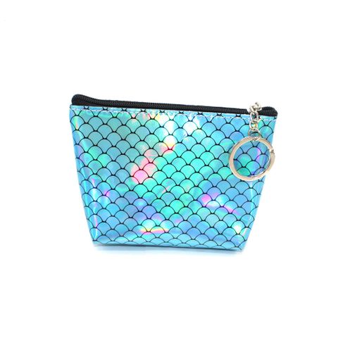 Women's Solid Color Fish Scales Pu Leather Zipper Coin Purses