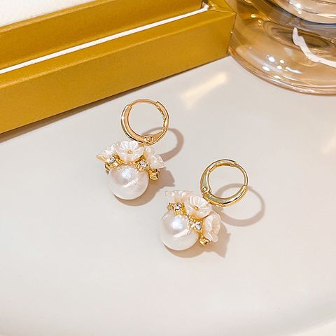Elegant Flower Imitation Pearl Alloy Inlay Rhinestones Women's Drop Earrings