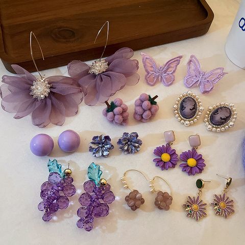 Sweet Flower Alloy Inlay Artificial Pearls Rhinestones Women's Drop Earrings