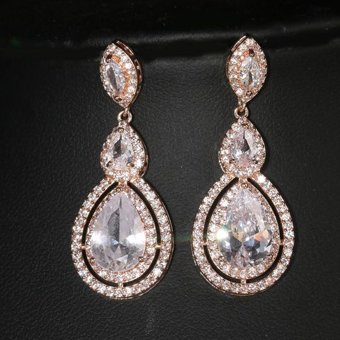 Simple Style Water Droplets Metal Inlay Zircon Women's Drop Earrings