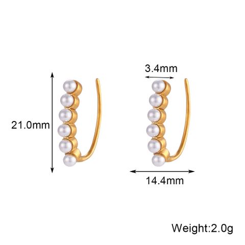 Modern Style U Shape Stainless Steel Plating Inlay Artificial Pearls Rhinestones 18k Gold Plated Women's Ear Studs