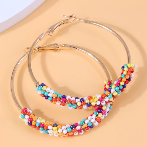Exaggerated Ethnic Style Streetwear Circle Alloy Seed Bead Women's Hoop Earrings