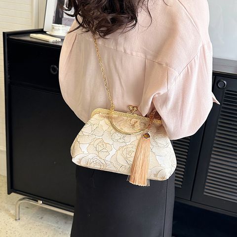 Women's Medium Pu Leather Flower Vintage Style Ethnic Style Tassel Square Buckle Crossbody Bag
