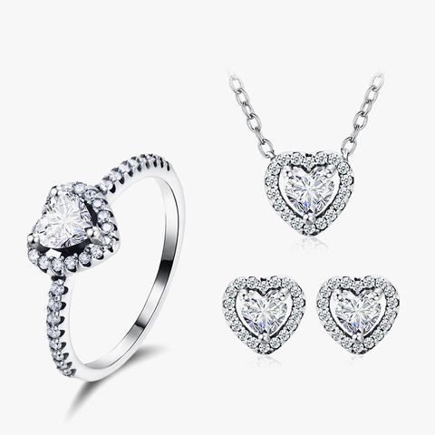 Ins-stil Romantisch Glänzend Herzform Sterling Silber Überzug Inlay Zirkon Ringe Ohrringe Halskette