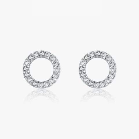 1 Pair Elegant Simple Style Classic Style Round Sterling Silver Plating Inlay Zircon Rhodium Plated Ear Studs