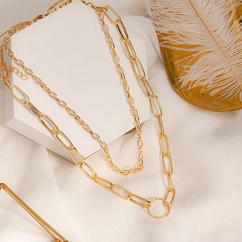 Wholesale Jewelry Retro Punk Solid Color Alloy Gold Plated Silver Plated Layered Necklaces