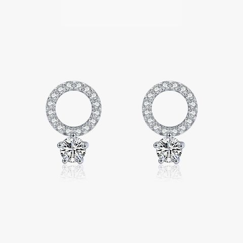 1 Pair Ins Style Casual Round Sterling Silver Plating Inlay Zircon Rhodium Plated Ear Studs