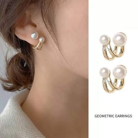 Cute French Style Sweet Flower Fish Tail Alloy Inlay Artificial Rhinestones Artificial Pearls Gold Plated Women's Ear Studs