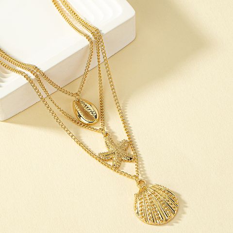 Wholesale Jewelry Hip-hop Beach Starfish Shell Alloy Pendant Necklace