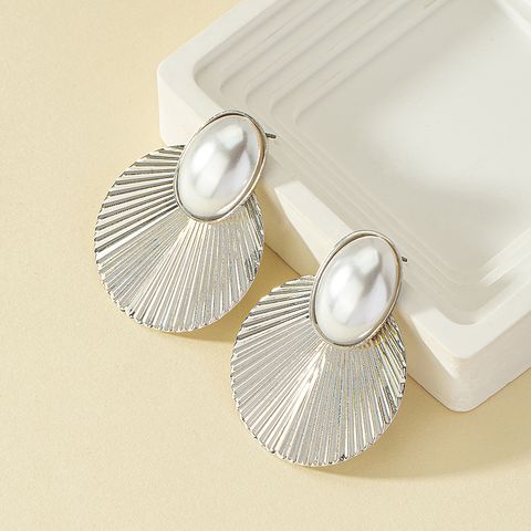 Retro Artistic Sector Oval Alloy Plating Inlay Pearl Women's Ear Studs