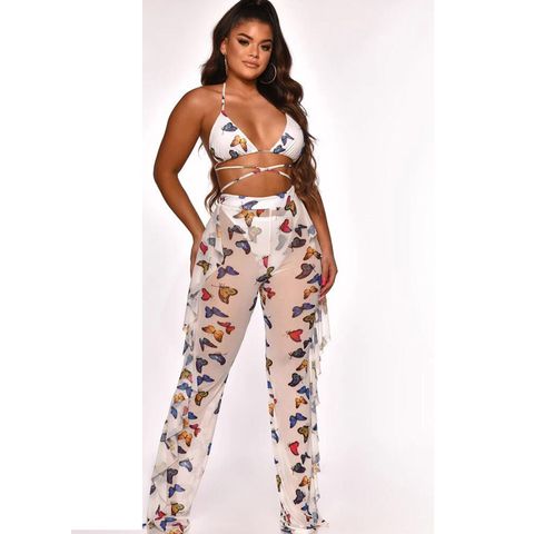 Women's Sexy Printing Polyester Printing Hollow Out Pants Sets